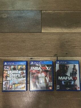 PlayStation 4 Game Bundle - Grand Theft Auto V, NBA 2K17, Mafia III (Blue Cases)